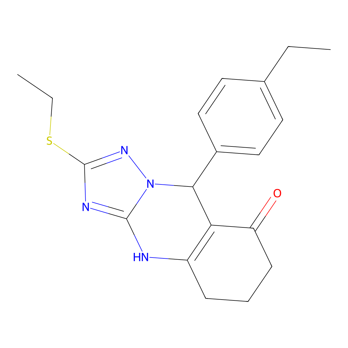 9-(4-ethylphenyl)-2-(ethylsulfanyl)-5,6,7,9-tetrahydro[1,2,4]triazolo[5,1-b]quinazolin-8(4H)-one molecular structure, CAS 727395-61-1
