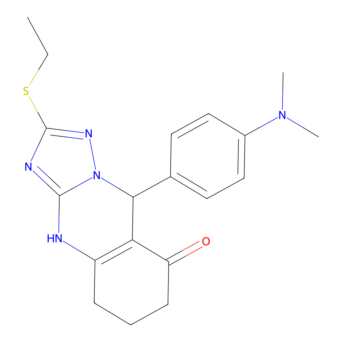 9-[4-(dimethylamino)phenyl]-2-(ethylsulfanyl)-5,6,7,9-tetrahydro[1,2,4]triazolo[5,1-b]quinazolin-8(4H)-one molecular structure, CAS 727395-63-3