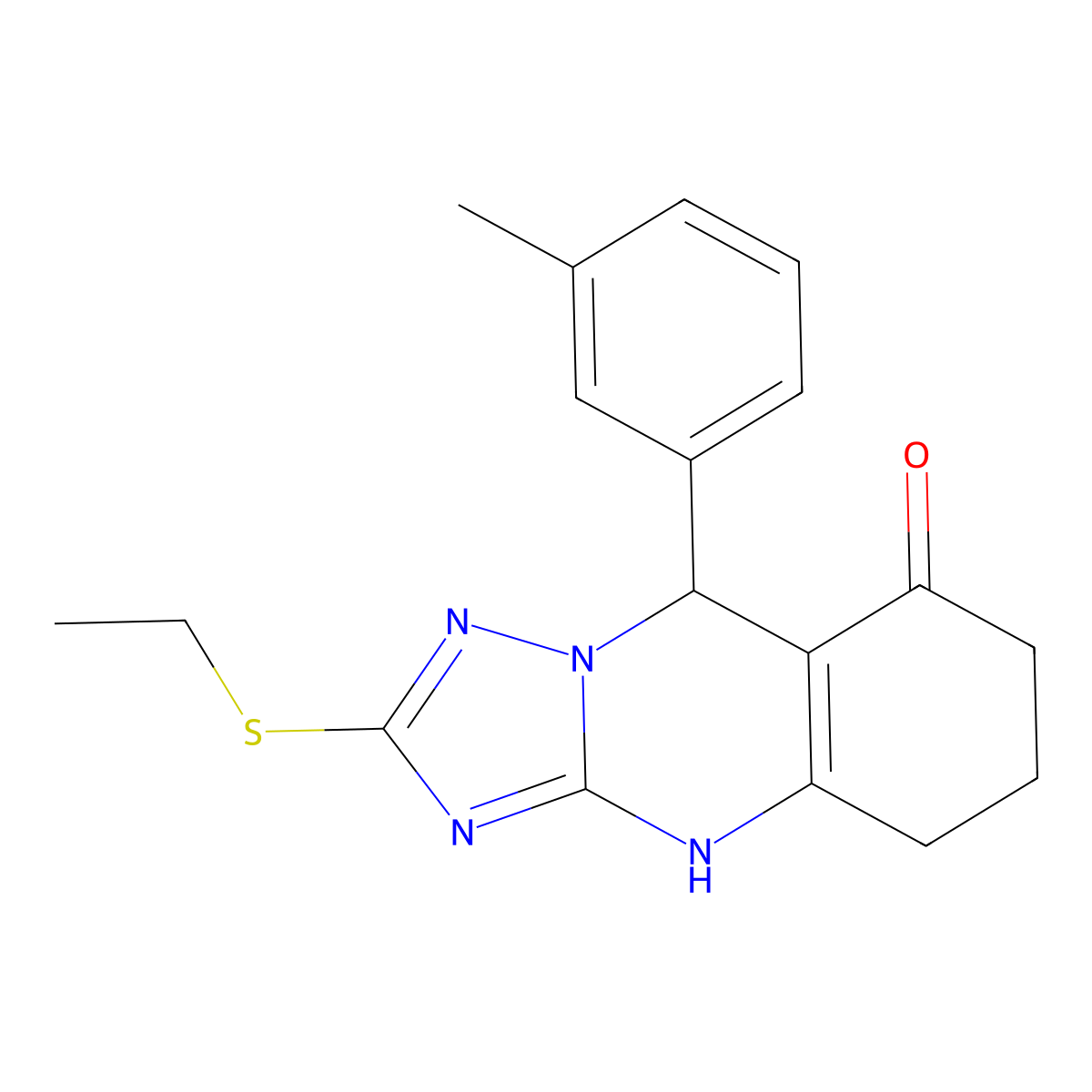 2-(ethylsulfanyl)-9-(3-methylphenyl)-5,6,7,9-tetrahydro[1,2,4]triazolo[5,1-b]quinazolin-8(4H)-one molecular structure, CAS 727395-65-5