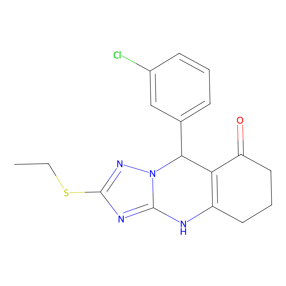 9-(3-chlorophenyl)-2-(ethylsulfanyl)-5,6,7,9-tetrahydro[1,2,4]triazolo[5,1-b]quinazolin-8(4H)-one molecular structure, CAS 727395-66-6