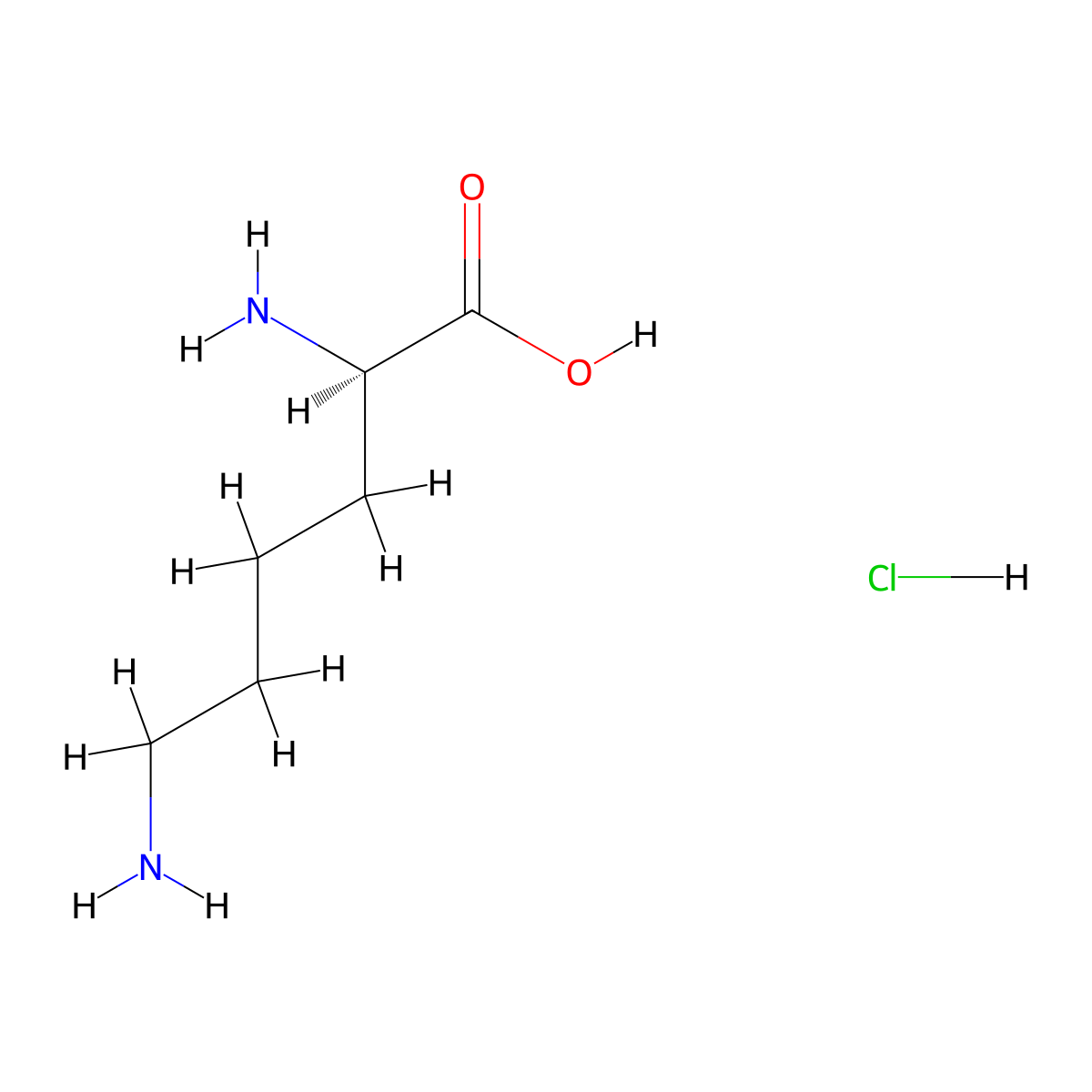 Lysine hydrochloride, D- molecular structure, CAS 7274-88-6