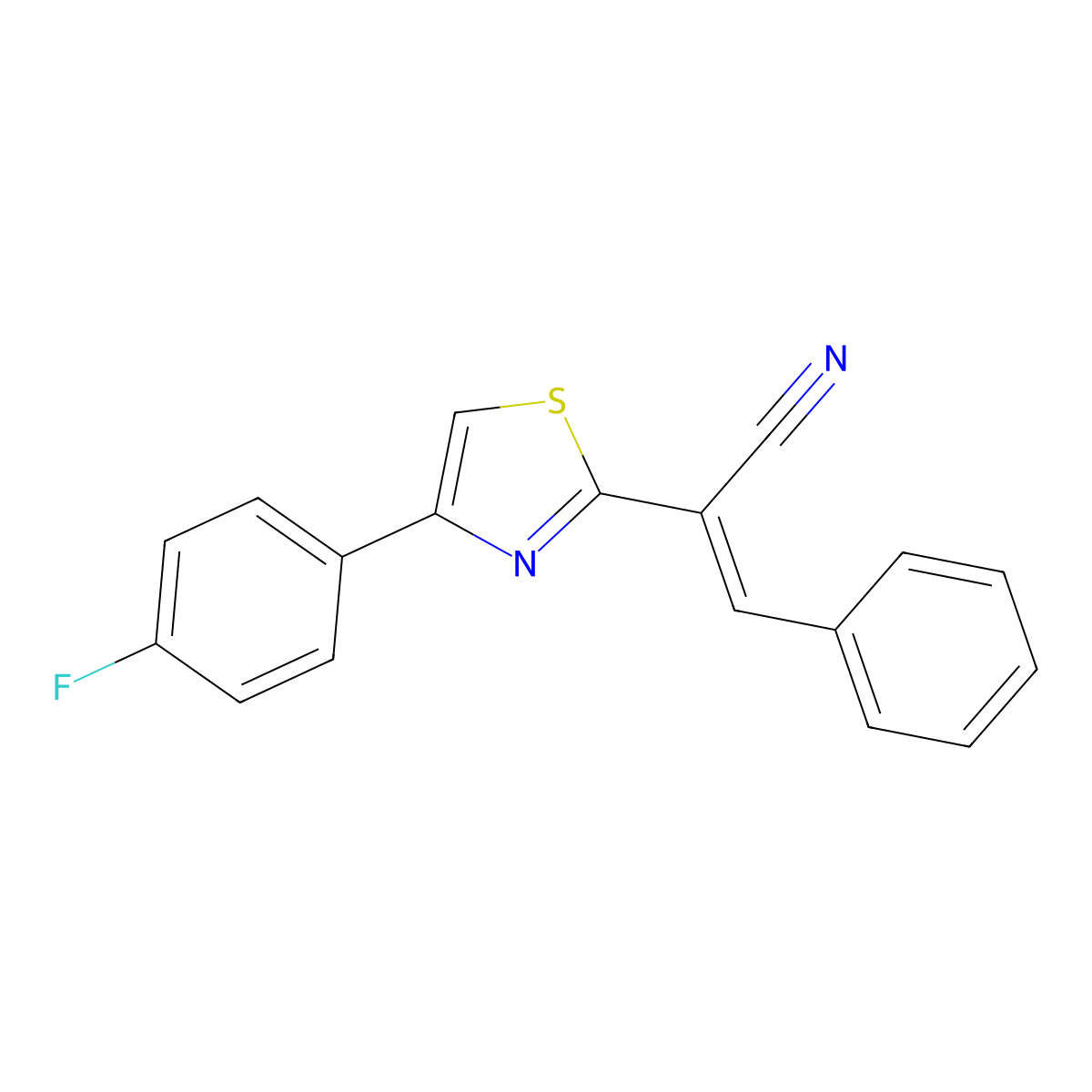 (2E)-2-[4-(4-fluorophenyl)-1,3-thiazol-2-yl]-3-phenylprop-2-enenitrile molecular structure, CAS 72740-57-9