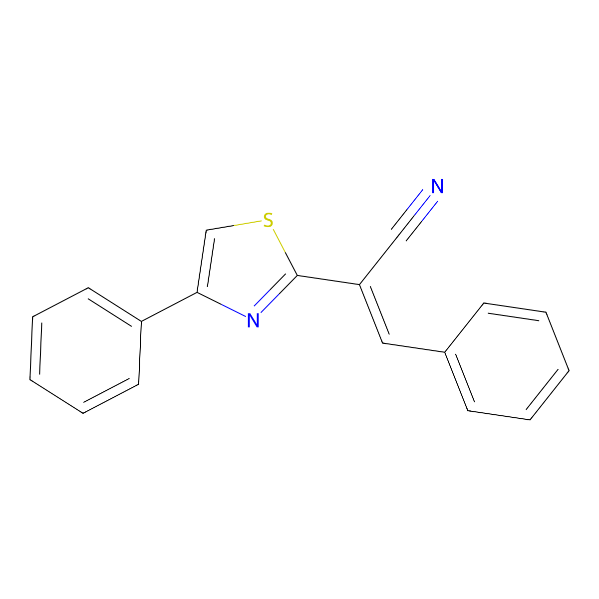 (2E)-3-phenyl-2-(4-phenyl-1,3-thiazol-2-yl)prop-2-enenitrile molecular structure, CAS 72740-58-0