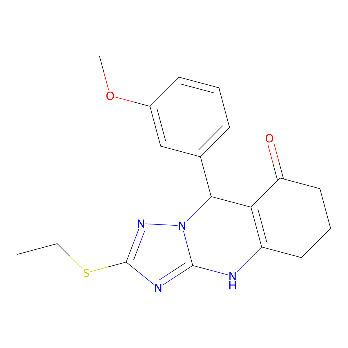 2-(ethylsulfanyl)-9-(3-methoxyphenyl)-5,6,7,9-tetrahydro[1,2,4]triazolo[5,1-b]quinazolin-8(4H)-one molecular structure, CAS 727401-85-6