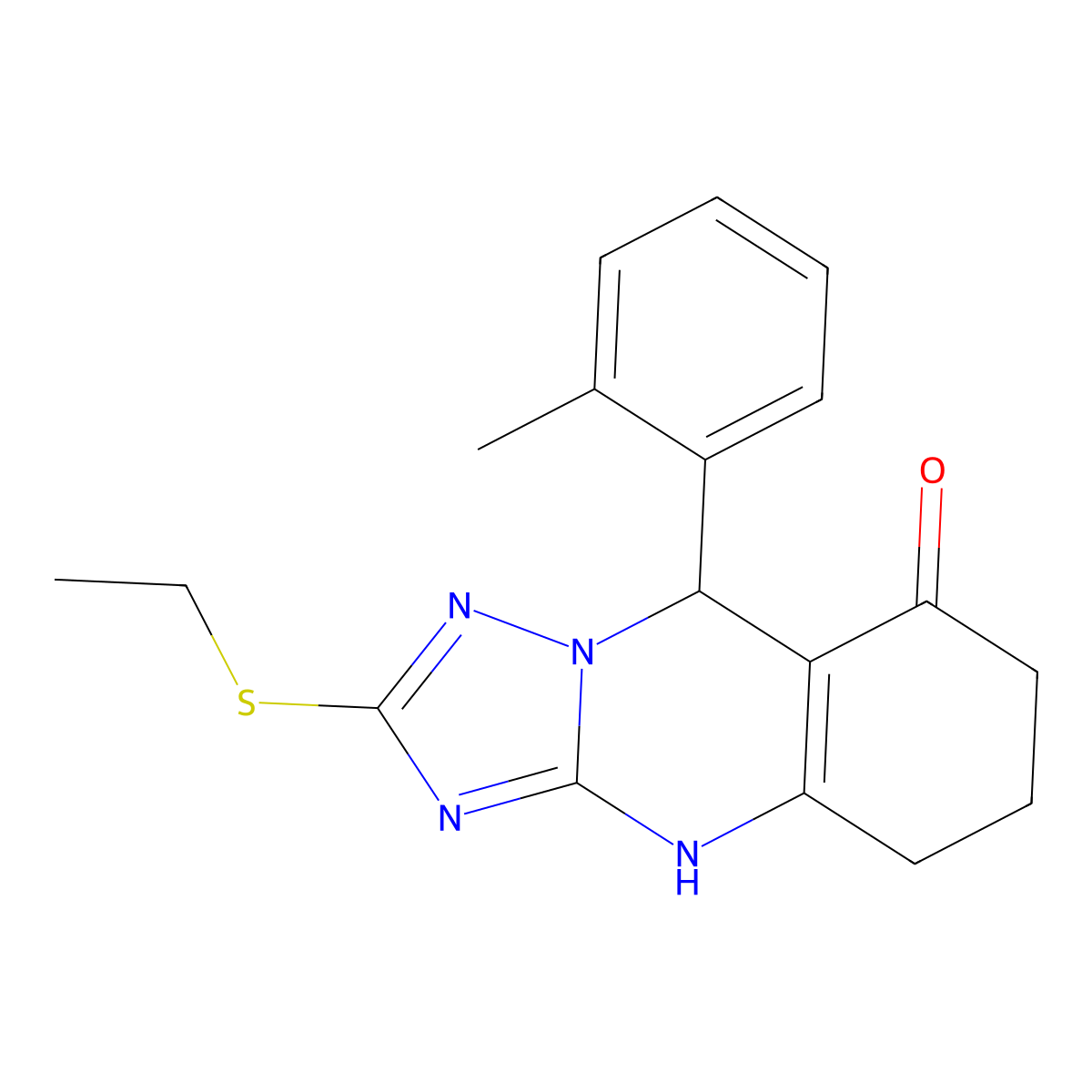 2-(ethylsulfanyl)-9-(2-methylphenyl)-5,6,7,9-tetrahydro[1,2,4]triazolo[5,1-b]quinazolin-8(4H)-one molecular structure, CAS 727401-88-9
