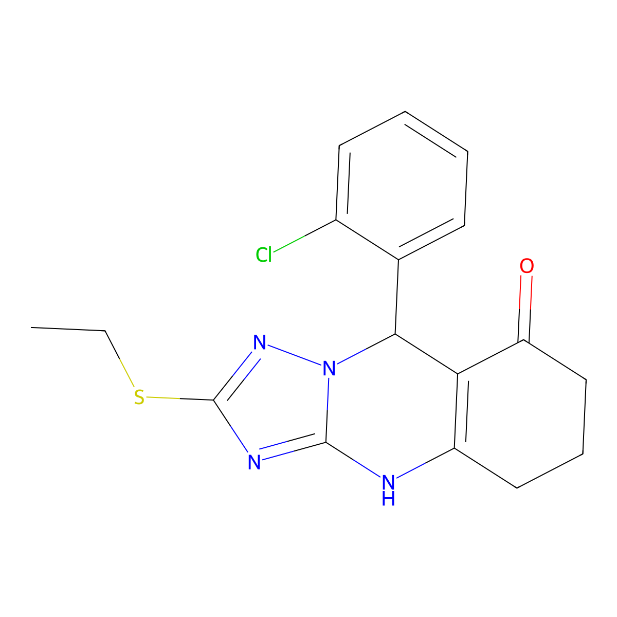 9-(2-chlorophenyl)-2-(ethylsulfanyl)-5,6,7,9-tetrahydro[1,2,4]triazolo[5,1-b]quinazolin-8(4H)-one molecular structure, CAS 727401-89-0