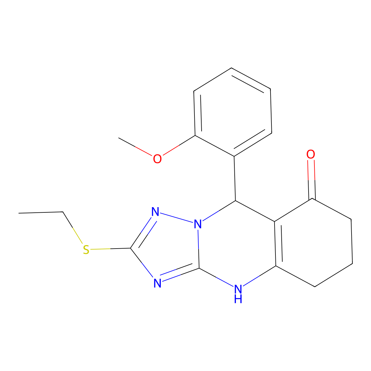 2-(ethylsulfanyl)-9-(2-methoxyphenyl)-5,6,7,9-tetrahydro[1,2,4]triazolo[5,1-b]quinazolin-8(4H)-one molecular structure, CAS 727401-92-5