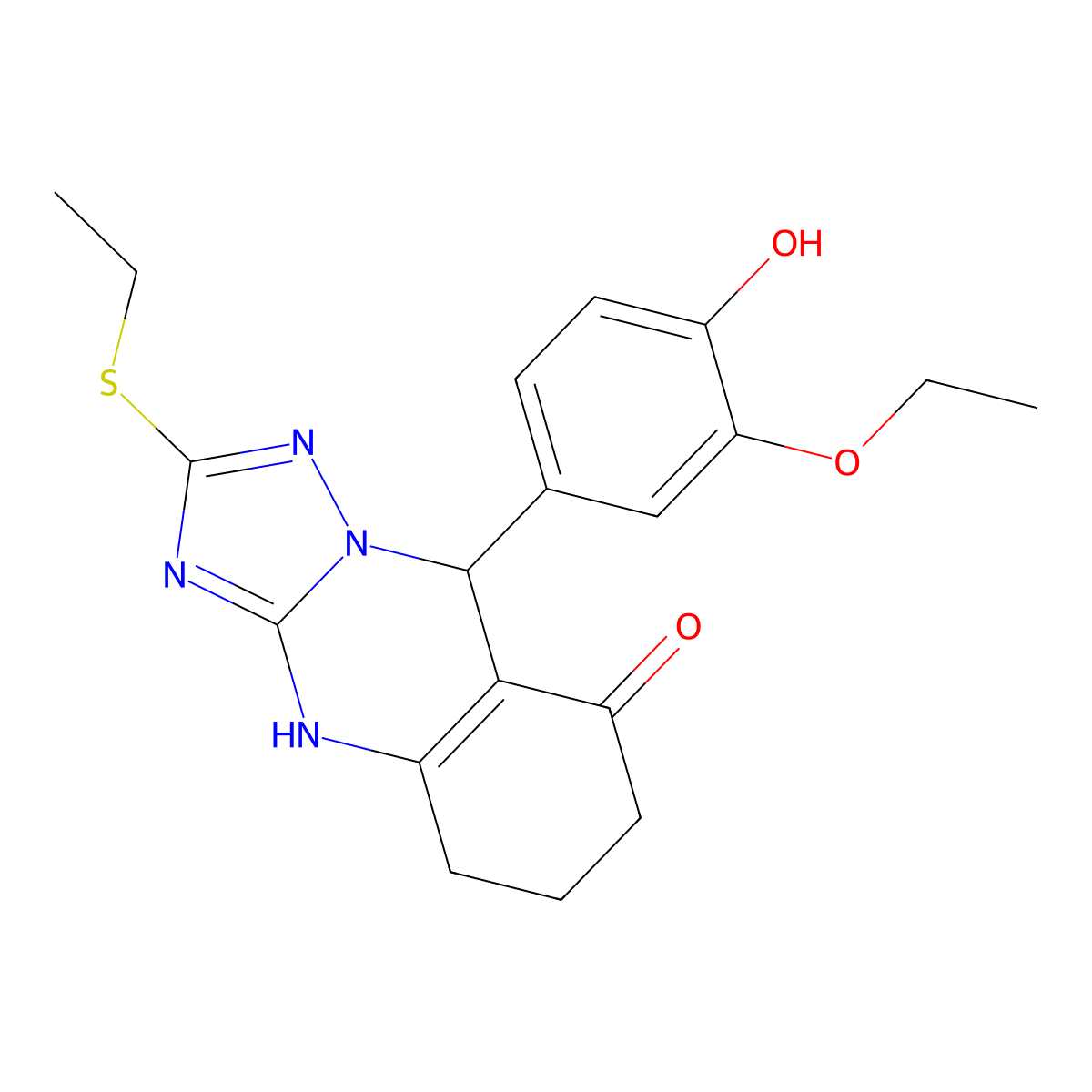 9-(3-ethoxy-4-hydroxyphenyl)-2-(ethylsulfanyl)-5,6,7,9-tetrahydro[1,2,4]triazolo[5,1-b]quinazolin-8(4H)-one molecular structure, CAS 727401-96-9
