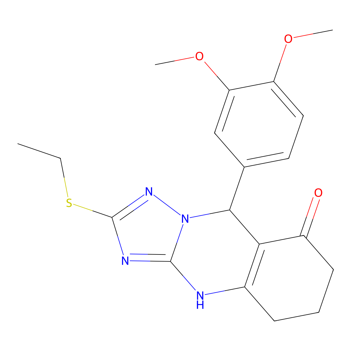 9-(3,4-dimethoxyphenyl)-2-(ethylsulfanyl)-5,6,7,9-tetrahydro[1,2,4]triazolo[5,1-b]quinazolin-8(4H)-one molecular structure, CAS 727401-98-1