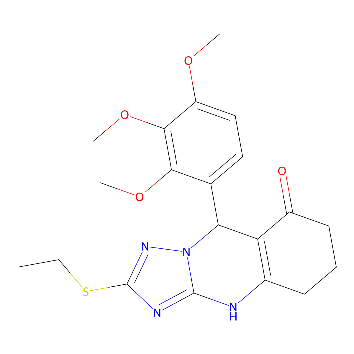 2-(ethylsulfanyl)-9-(2,3,4-trimethoxyphenyl)-5,6,7,9-tetrahydro[1,2,4]triazolo[5,1-b]quinazolin-8(4H)-one molecular structure, CAS 727401-99-2