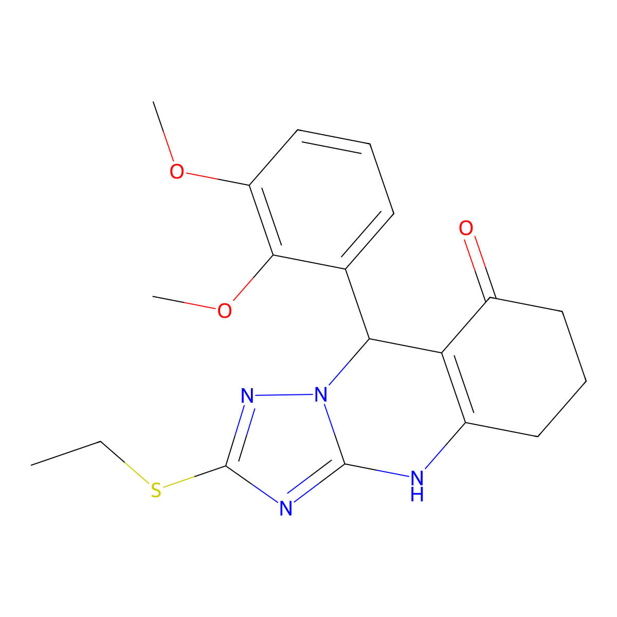 9-(2,3-dimethoxyphenyl)-2-(ethylsulfanyl)-5,6,7,9-tetrahydro[1,2,4]triazolo[5,1-b]quinazolin-8(4H)-one molecular structure, CAS 727402-00-8