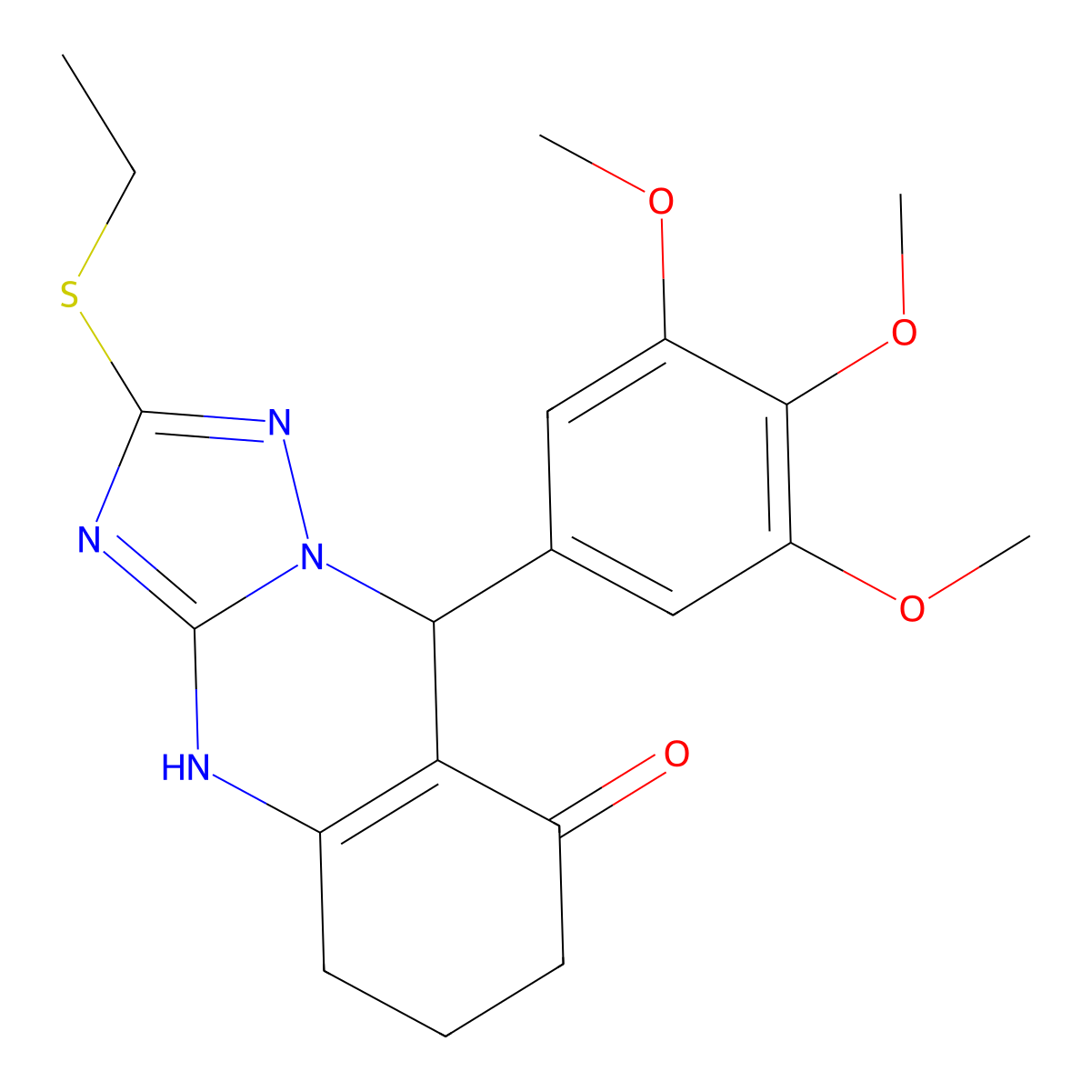 2-(ethylsulfanyl)-9-(3,4,5-trimethoxyphenyl)-5,6,7,9-tetrahydro[1,2,4]triazolo[5,1-b]quinazolin-8(4H)-one molecular structure, CAS 727402-02-0