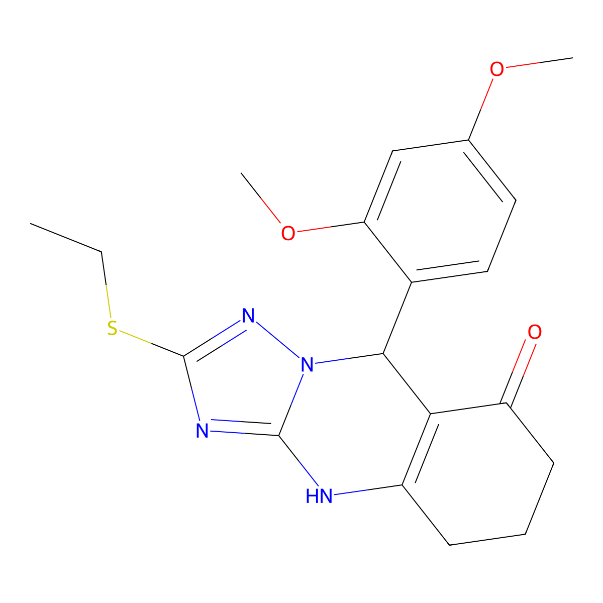 9-(2,4-dimethoxyphenyl)-2-(ethylsulfanyl)-5,6,7,9-tetrahydro[1,2,4]triazolo[5,1-b]quinazolin-8(4H)-one molecular structure, CAS 727402-04-2