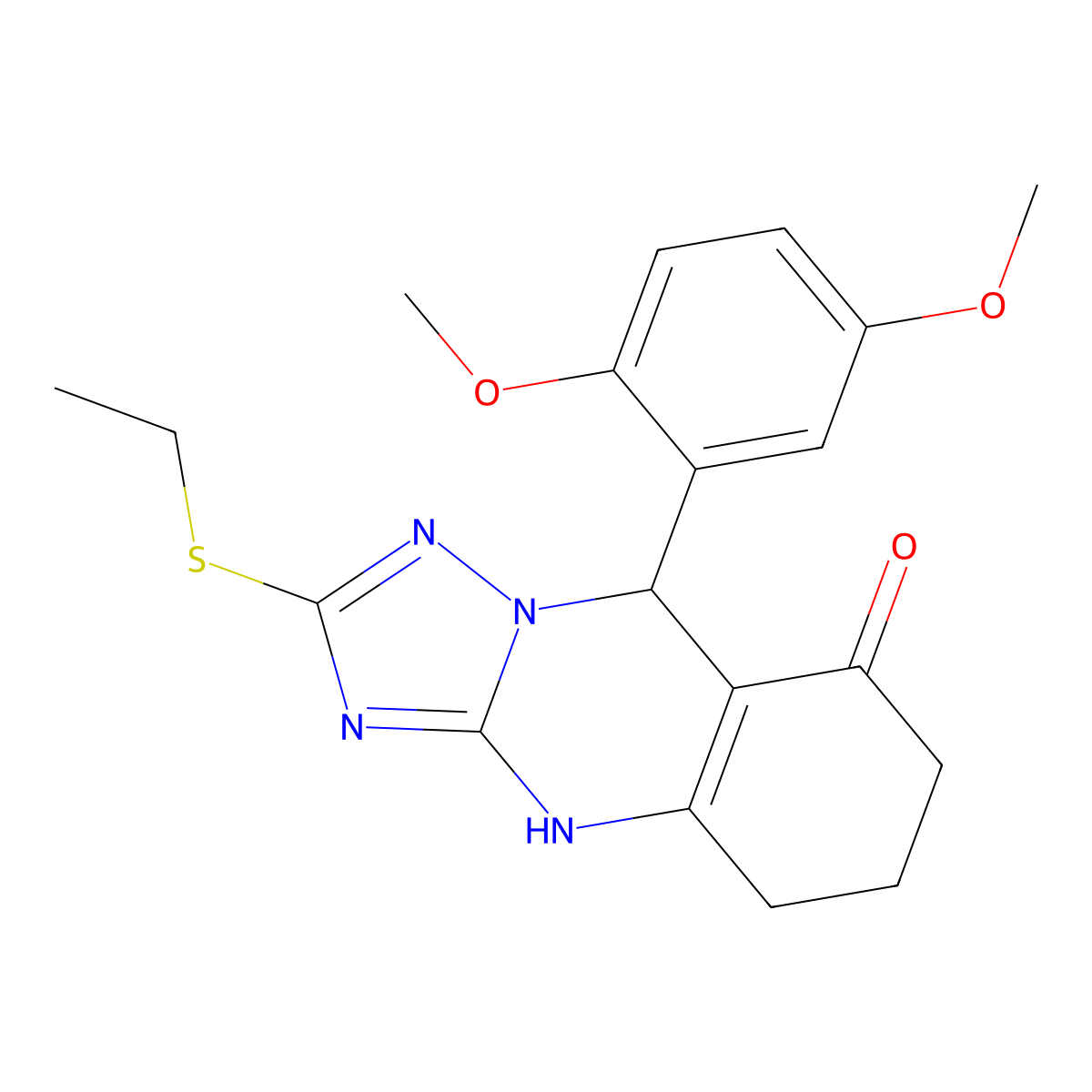9-(2,5-dimethoxyphenyl)-2-(ethylsulfanyl)-5,6,7,9-tetrahydro[1,2,4]triazolo[5,1-b]quinazolin-8(4H)-one molecular structure, CAS 727402-05-3