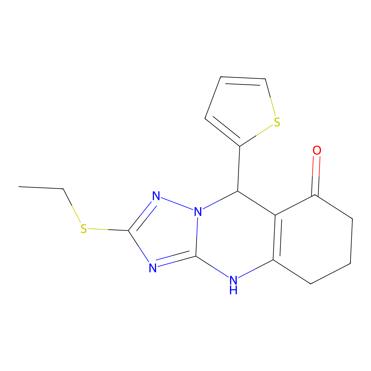 2-(Ethylsulfanyl)-9-(thiophen-2-yl)-5,6,7,9-tetrahydro[1,2,4]triazolo[5,1-b]quinazolin-8-ol molecular structure, CAS 727402-13-3