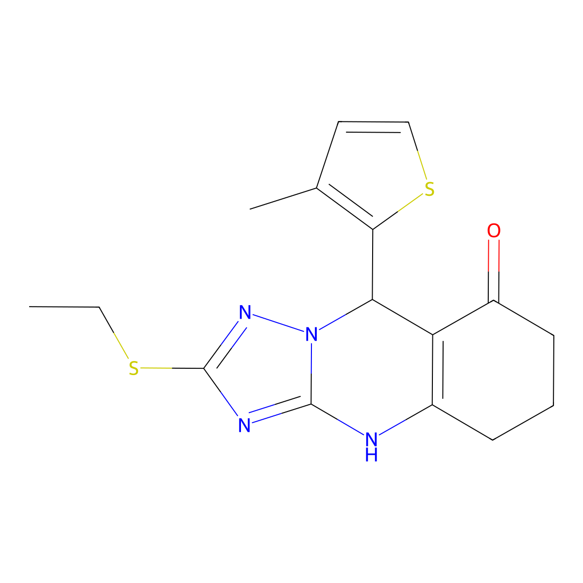 2-(Ethylsulfanyl)-9-(3-methylthiophen-2-yl)-5,6,7,9-tetrahydro[1,2,4]triazolo[5,1-b]quinazolin-8-ol molecular structure, CAS 727402-14-4