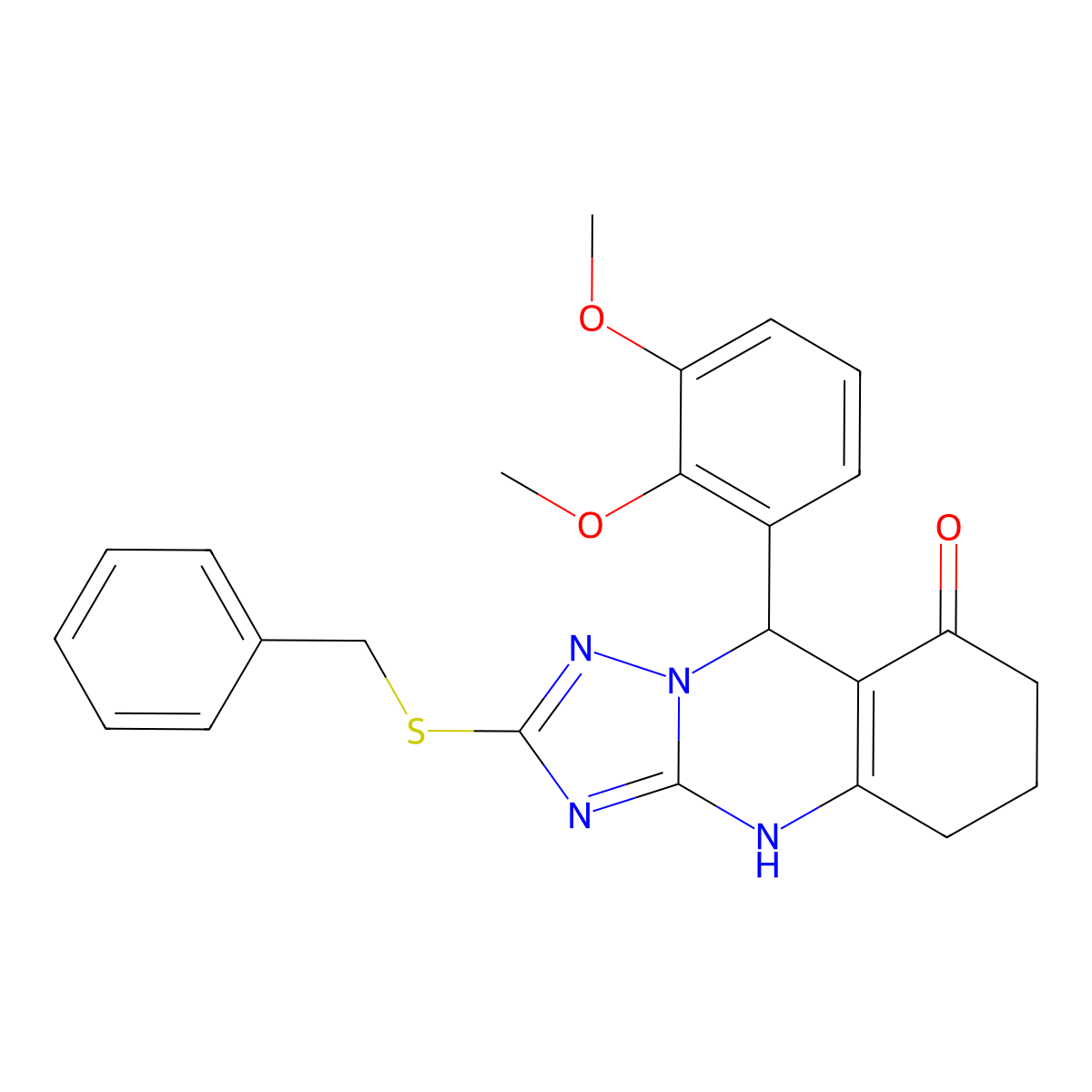 2-(benzylsulfanyl)-9-(2,3-dimethoxyphenyl)-5,6,7,9-tetrahydro[1,2,4]triazolo[5,1-b]quinazolin-8(4H)-one molecular structure, CAS 727402-37-1