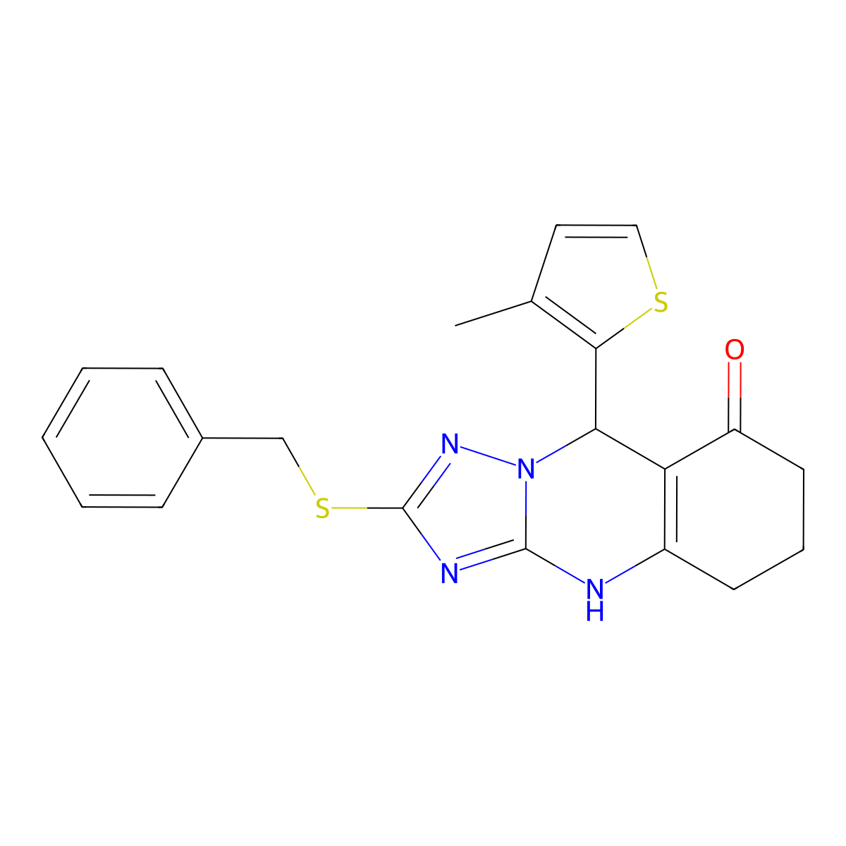 2-(benzylsulfanyl)-9-(3-methylthiophen-2-yl)-5,6,7,9-tetrahydro[1,2,4]triazolo[5,1-b]quinazolin-8(4H)-one molecular structure, CAS 727402-48-4