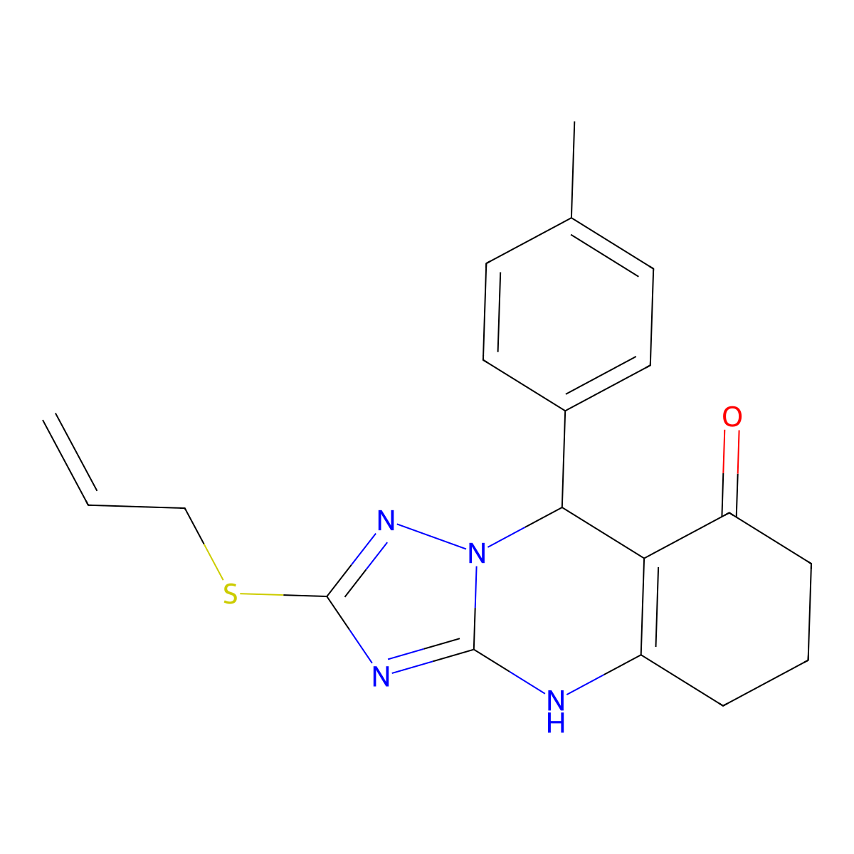 9-(4-methylphenyl)-2-(prop-2-en-1-ylsulfanyl)-5,6,7,9-tetrahydro[1,2,4]triazolo[5,1-b]quinazolin-8(4H)-one molecular structure, CAS 727402-83-7