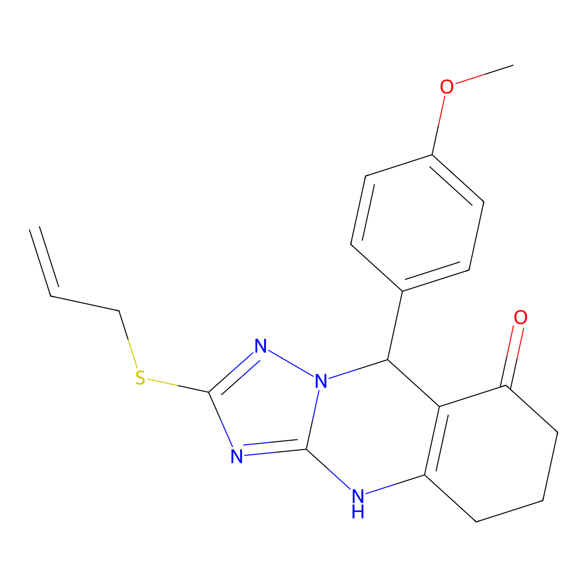 9-(4-methoxyphenyl)-2-(prop-2-en-1-ylsulfanyl)-5,6,7,9-tetrahydro[1,2,4]triazolo[5,1-b]quinazolin-8(4H)-one molecular structure, CAS 727402-87-1