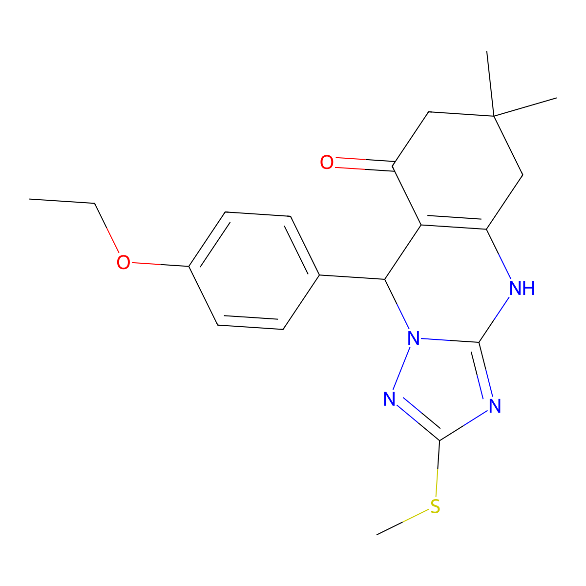 9-(4-ethoxyphenyl)-6,6-dimethyl-2-(methylsulfanyl)-5,6,7,9-tetrahydro[1,2,4]triazolo[5,1-b]quinazolin-8(4H)-one molecular structure, CAS 727403-35-2