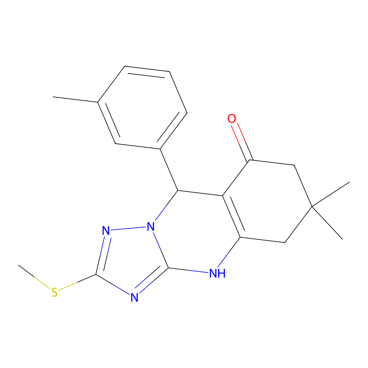 6,6-dimethyl-9-(3-methylphenyl)-2-(methylsulfanyl)-5,6,7,9-tetrahydro[1,2,4]triazolo[5,1-b]quinazolin-8(4H)-one molecular structure, CAS 727403-40-9