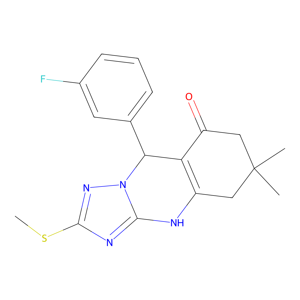 9-(3-fluorophenyl)-6,6-dimethyl-2-(methylthio)-5,6,7,9-tetrahydro-[1,2,4]triazolo[5,1-b]quinazolin-8(4H)-one molecular structure, CAS 727403-42-1