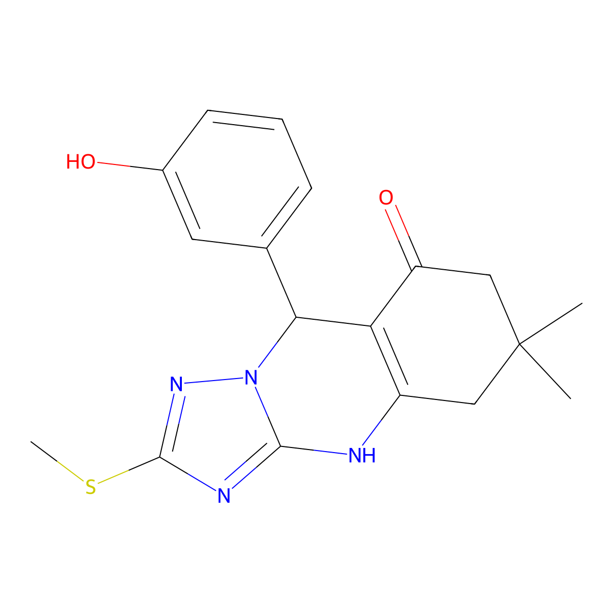 9-(3-hydroxyphenyl)-6,6-dimethyl-2-(methylsulfanyl)-5,6,7,9-tetrahydro[1,2,4]triazolo[5,1-b]quinazolin-8(4H)-one molecular structure, CAS 727403-43-2