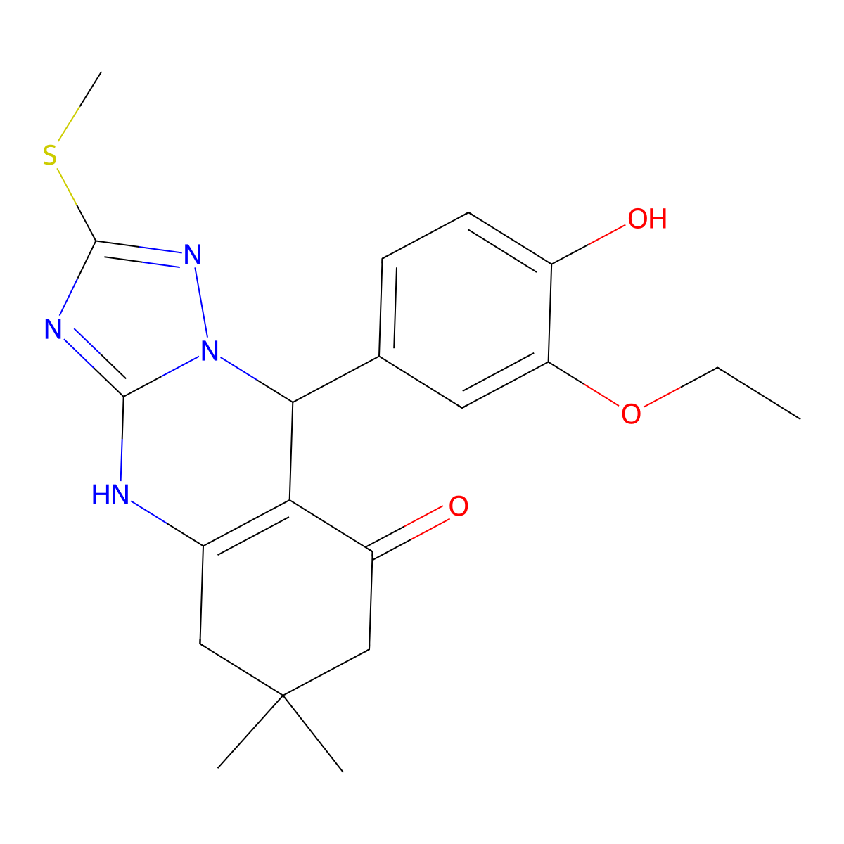 9-(3-ethoxy-4-hydroxyphenyl)-6,6-dimethyl-2-(methylsulfanyl)-5,6,7,9-tetrahydro[1,2,4]triazolo[5,1-b]quinazolin-8(4H)-one molecular structure, CAS 727403-52-3