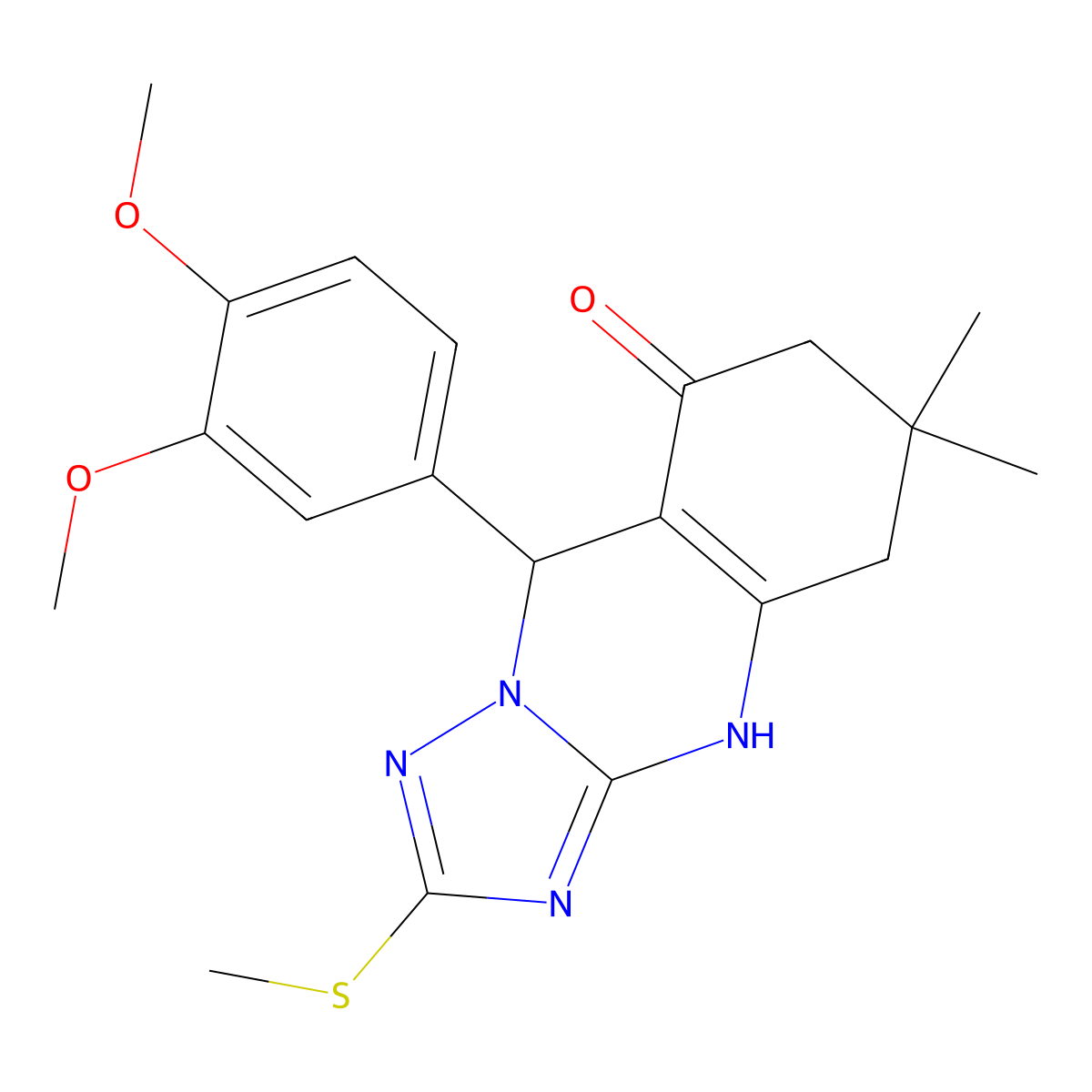 9-(3,4-dimethoxyphenyl)-6,6-dimethyl-2-(methylsulfanyl)-5,6,7,9-tetrahydro[1,2,4]triazolo[5,1-b]quinazolin-8(4H)-one molecular structure, CAS 727403-54-5
