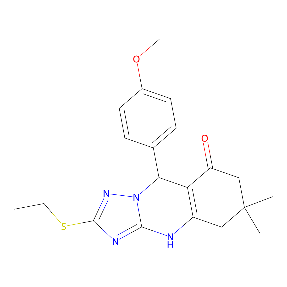 2-(ethylsulfanyl)-9-(4-methoxyphenyl)-6,6-dimethyl-5,6,7,9-tetrahydro[1,2,4]triazolo[5,1-b]quinazolin-8(4H)-one molecular structure, CAS 727403-76-1