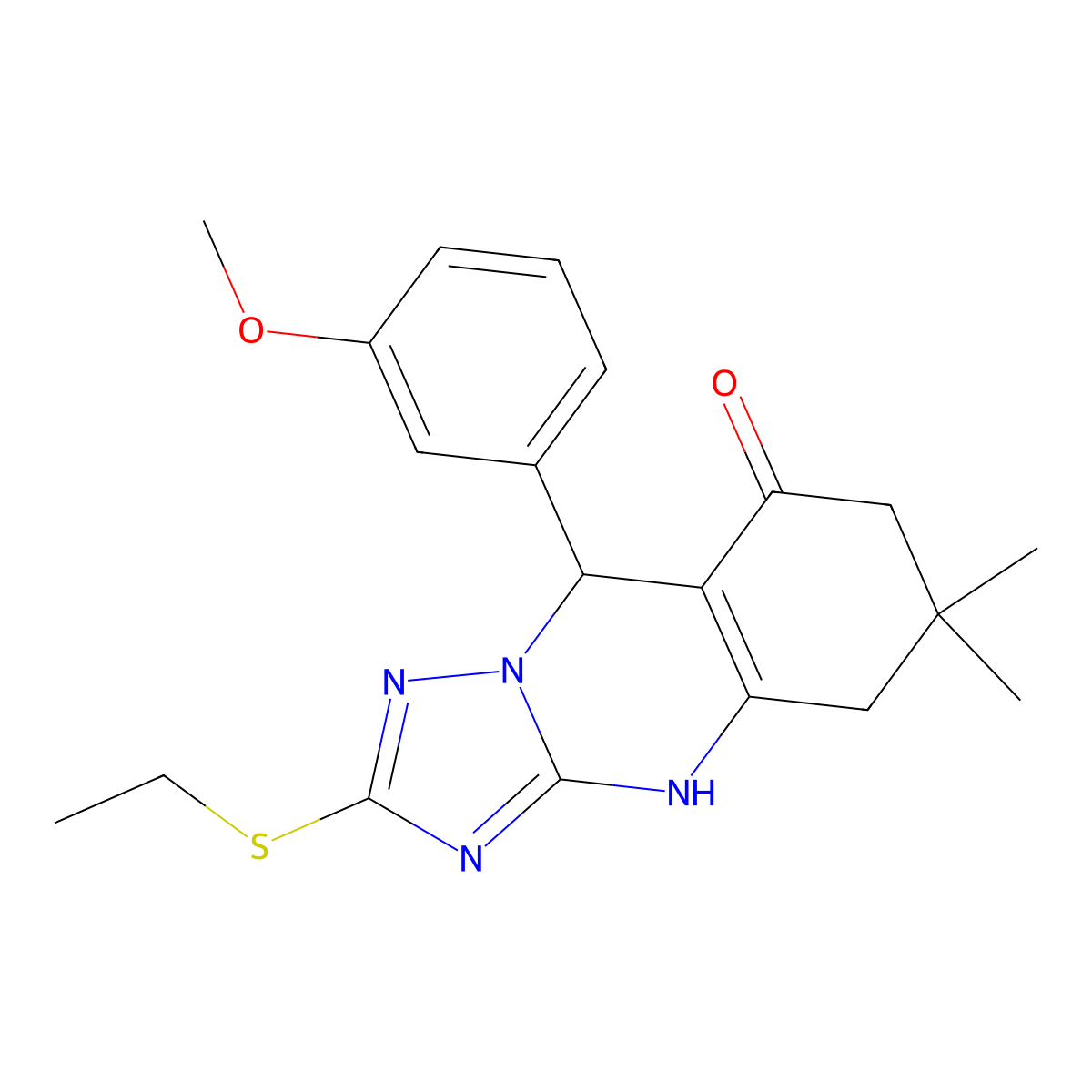2-(ethylsulfanyl)-9-(3-methoxyphenyl)-6,6-dimethyl-5,6,7,9-tetrahydro[1,2,4]triazolo[5,1-b]quinazolin-8(4H)-one molecular structure, CAS 727403-88-5