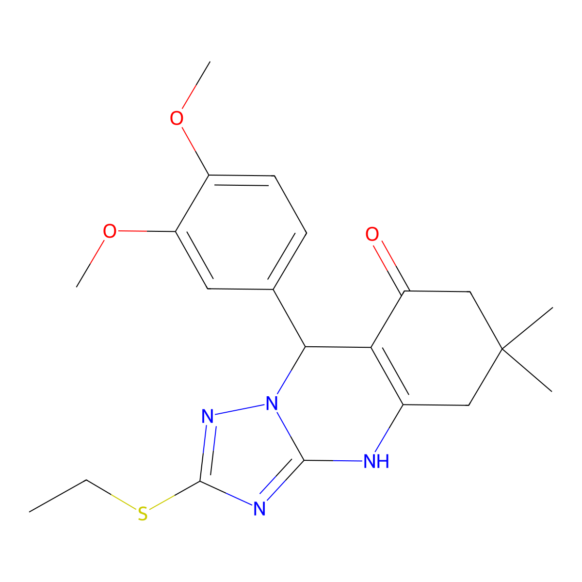 9-(3,4-dimethoxyphenyl)-2-(ethylsulfanyl)-6,6-dimethyl-5,6,7,9-tetrahydro[1,2,4]triazolo[5,1-b]quinazolin-8(4H)-one molecular structure, CAS 727404-01-5