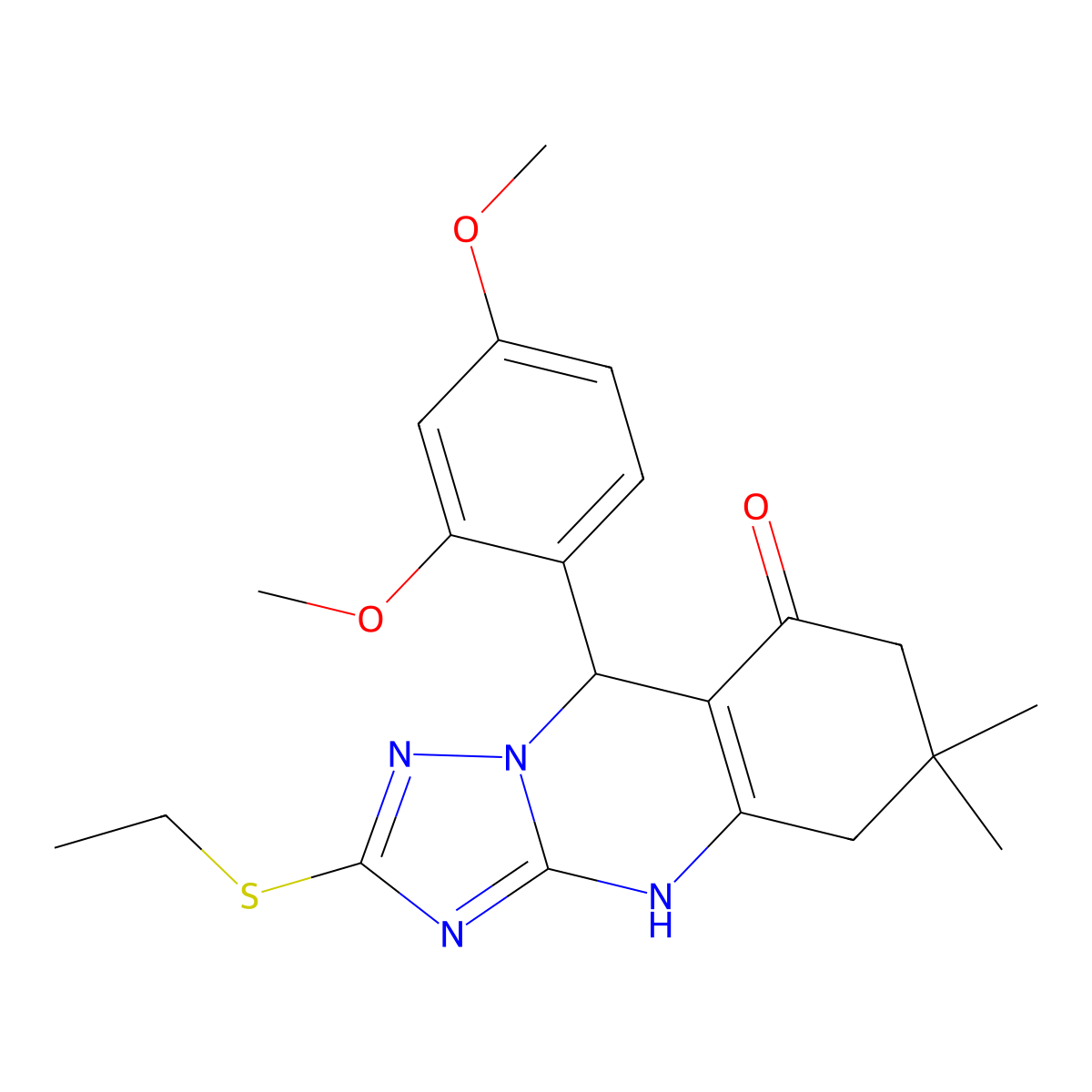 9-(2,4-dimethoxyphenyl)-2-(ethylsulfanyl)-6,6-dimethyl-5,6,7,9-tetrahydro[1,2,4]triazolo[5,1-b]quinazolin-8(4H)-one molecular structure, CAS 727404-07-1