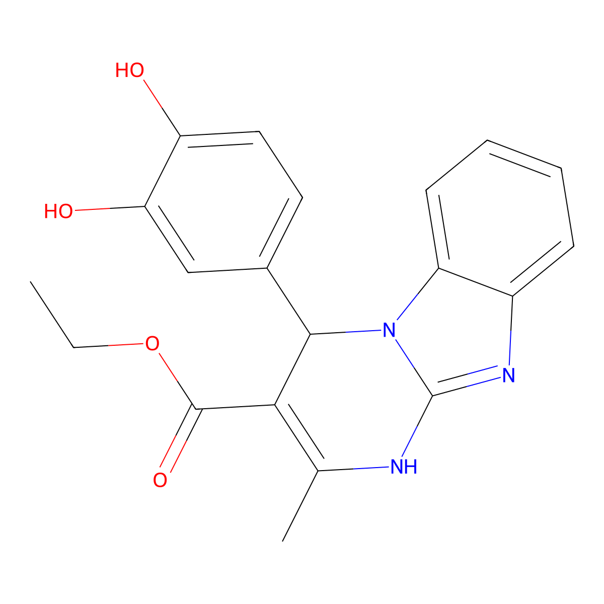 Ethyl 4-(3,4-dihydroxyphenyl)-2-methyl-1,4-dihydropyrimido[1,2-a]benzimidazole-3-carboxylate molecular structure, CAS 727405-85-8