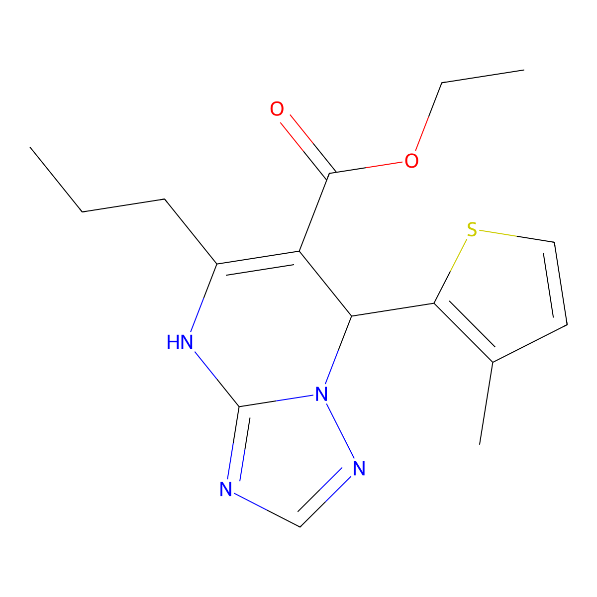 Ethyl 7-(3-methylthiophen-2-yl)-5-propyl-4,7-dihydro[1,2,4]triazolo[1,5-a]pyrimidine-6-carboxylate molecular structure, CAS 727406-22-6