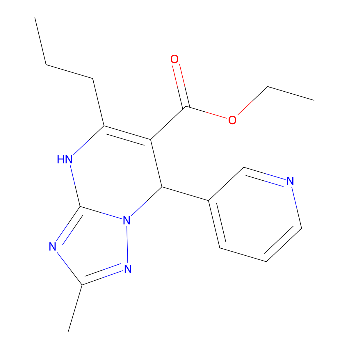 Ethyl 2-methyl-5-propyl-7-(pyridin-3-yl)-3,7-dihydro[1,2,4]triazolo[1,5-a]pyrimidine-6-carboxylate molecular structure, CAS 727406-27-1