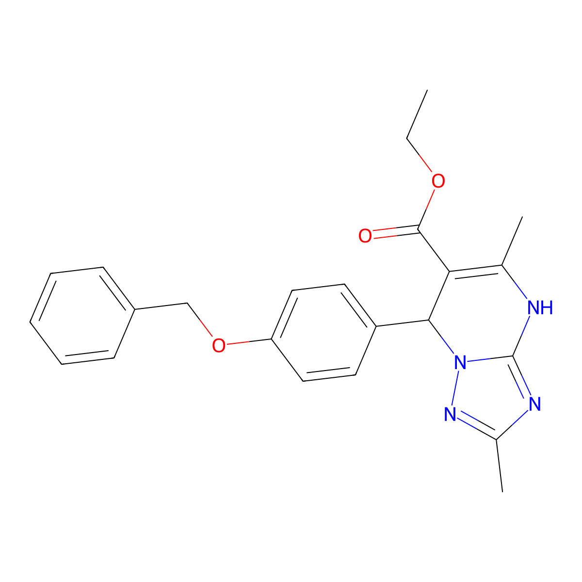 Ethyl 7-[4-(benzyloxy)phenyl]-2,5-dimethyl-4,7-dihydro[1,2,4]triazolo[1,5-a]pyrimidine-6-carboxylate molecular structure, CAS 727406-39-5