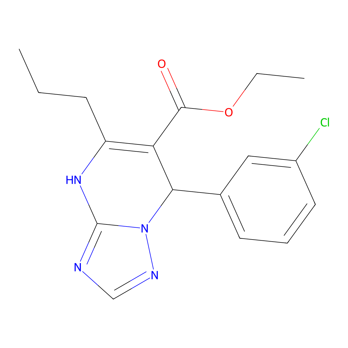 Ethyl 7-(3-chlorophenyl)-5-propyl-4,7-dihydro[1,2,4]triazolo[1,5-a]pyrimidine-6-carboxylate molecular structure, CAS 727406-41-9