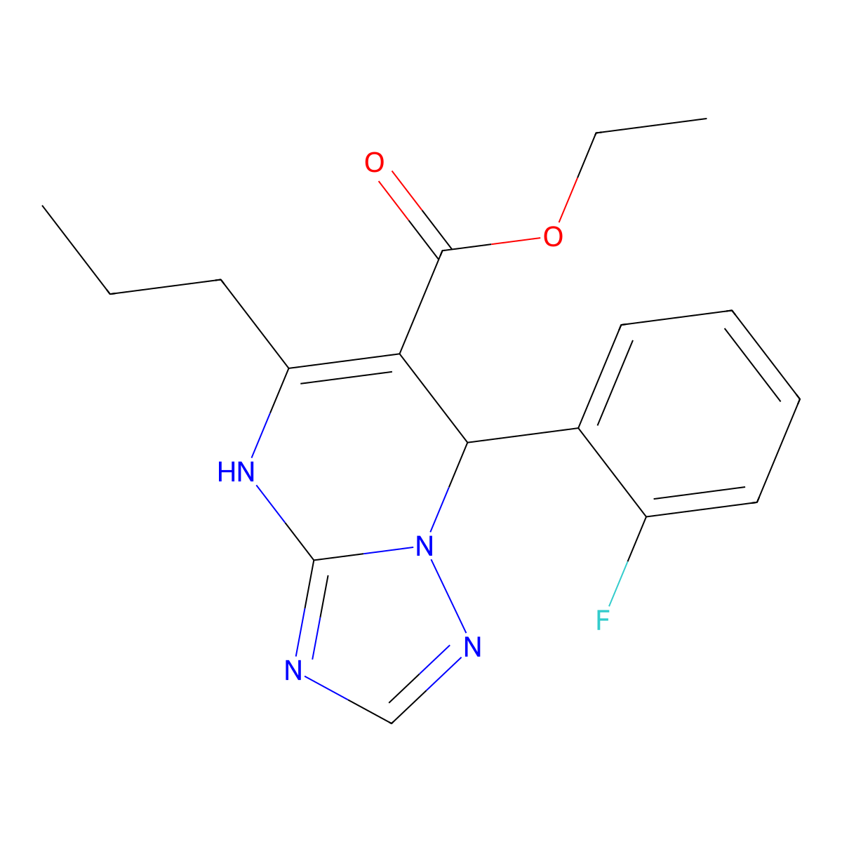 Ethyl 7-(2-fluorophenyl)-5-propyl-4,7-dihydro[1,2,4]triazolo[1,5-a]pyrimidine-6-carboxylate molecular structure, CAS 727406-47-5