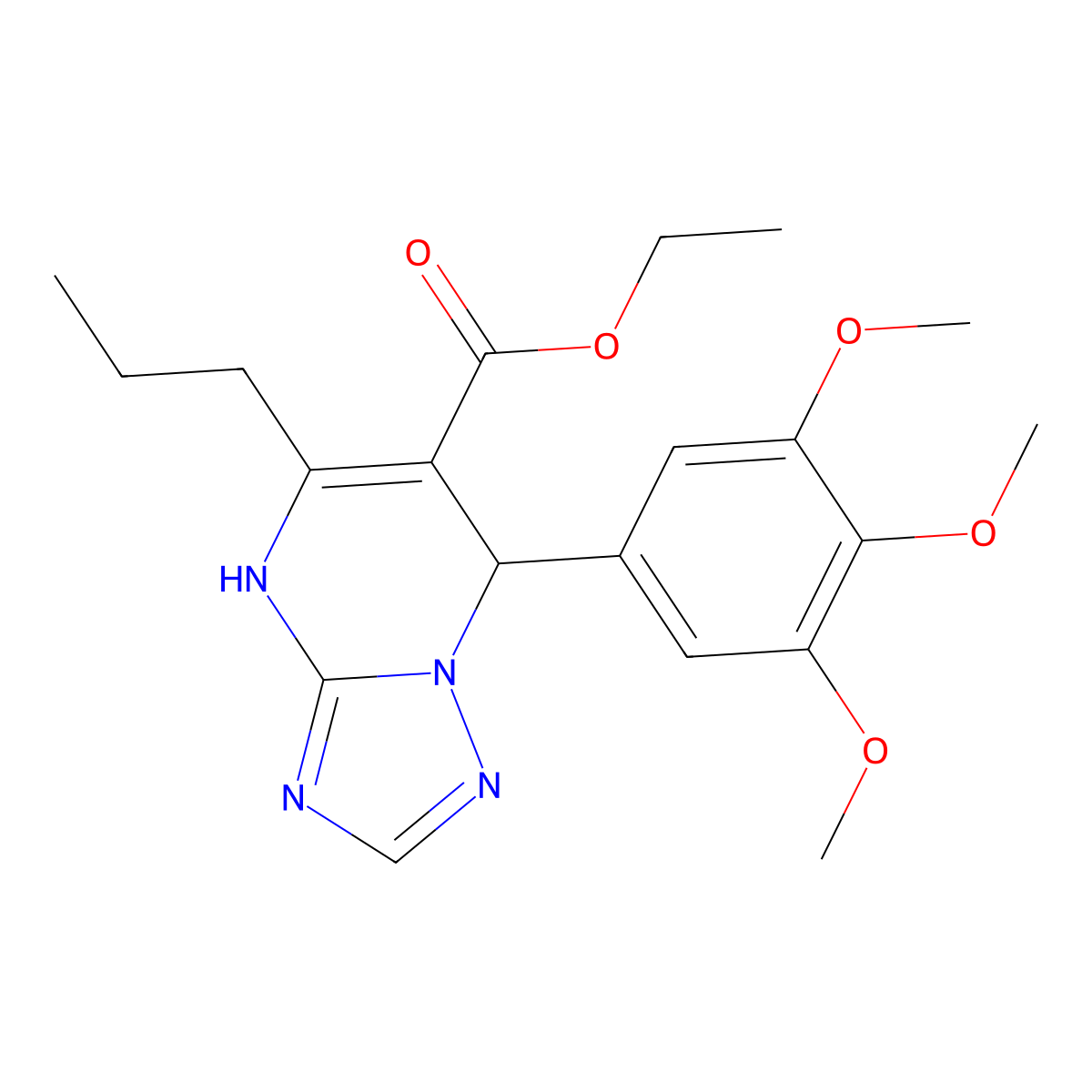 Ethyl 5-propyl-7-(3,4,5-trimethoxyphenyl)-4,7-dihydro[1,2,4]triazolo[1,5-a]pyrimidine-6-carboxylate molecular structure, CAS 727406-56-6