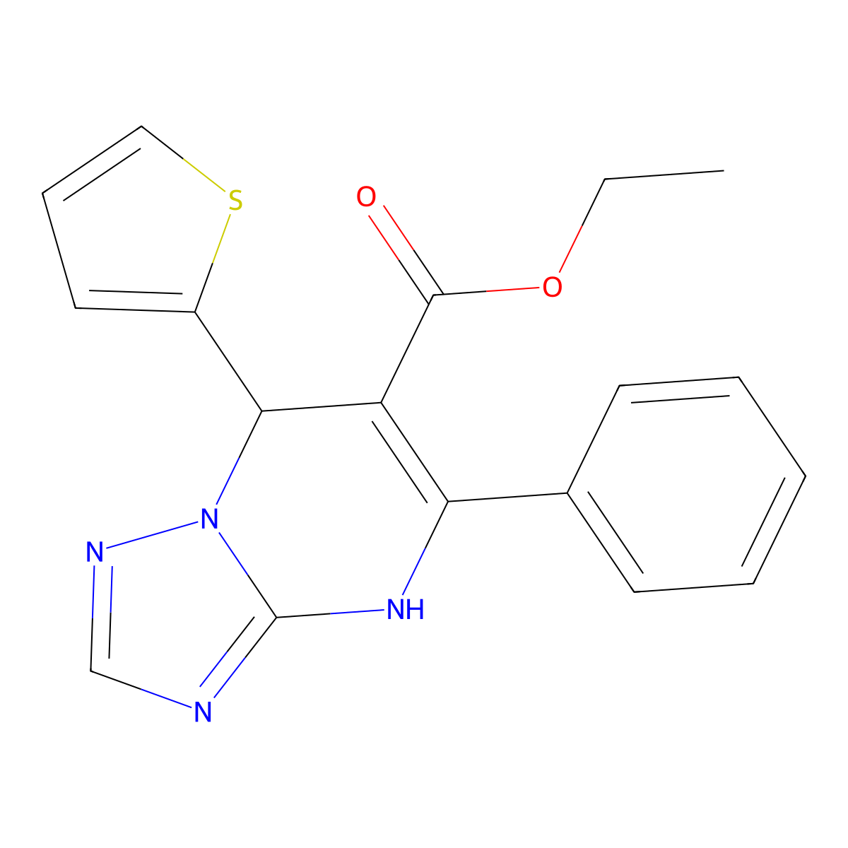 Ethyl 5-phenyl-7-(2-thienyl)-4,7-dihydro[1,2,4]triazolo[1,5-a]pyrimidine-6-carboxylate molecular structure, CAS 727407-16-1