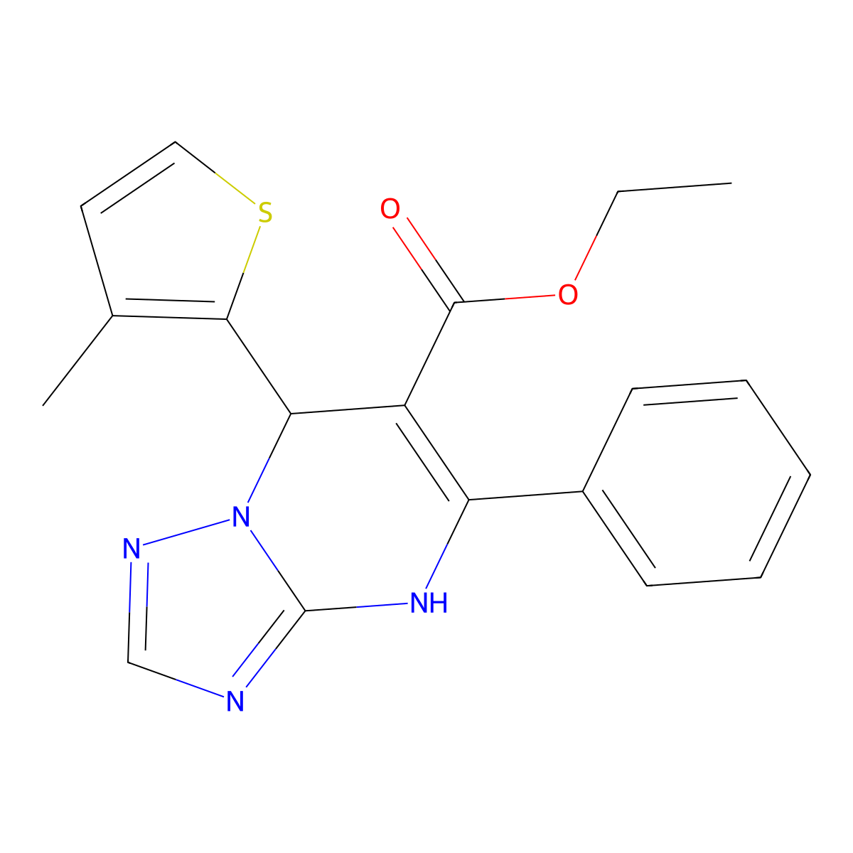 Ethyl 7-(3-methylthiophen-2-yl)-5-phenyl-4,7-dihydro[1,2,4]triazolo[1,5-a]pyrimidine-6-carboxylate molecular structure, CAS 727407-18-3