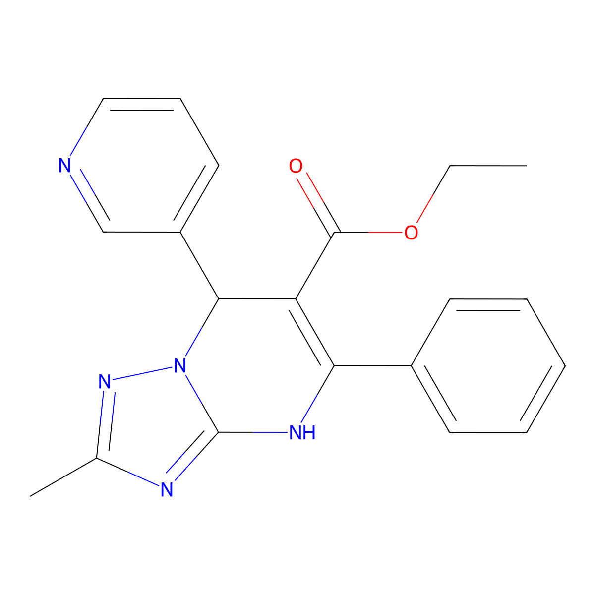 Ethyl 2-methyl-5-phenyl-7-(3-pyridyl)-4,7-dihydro[1,2,4]triazolo[1,5-a]pyrimidine-6-carboxylate molecular structure, CAS 727407-23-0