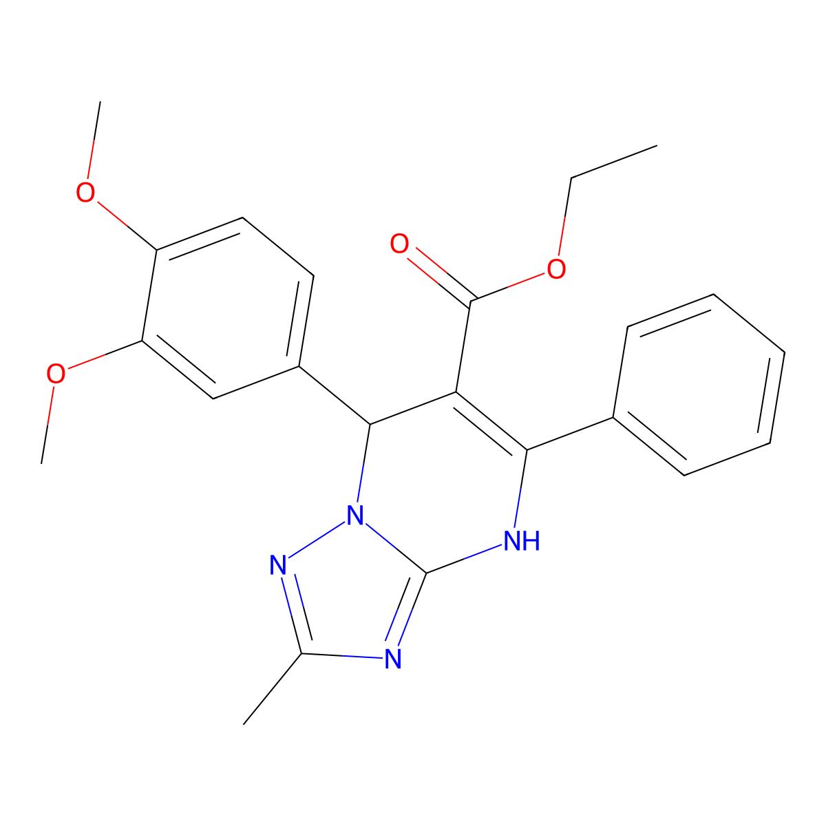 Ethyl 7-(3,4-dimethoxyphenyl)-2-methyl-5-phenyl-4,7-dihydro[1,2,4]triazolo[1,5-a]pyrimidine-6-carboxylate molecular structure, CAS 727407-38-7