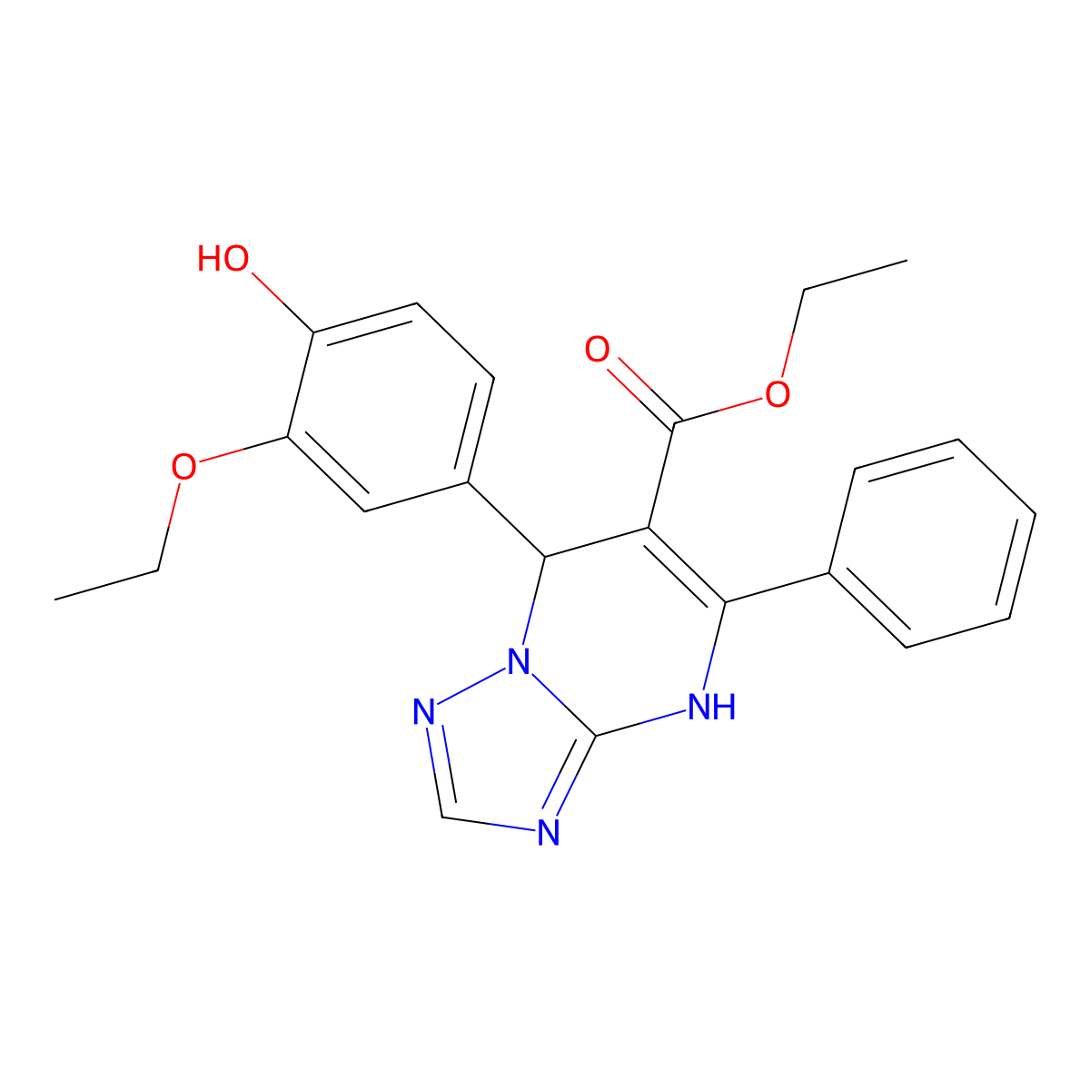 Ethyl 7-(3-ethoxy-4-hydroxyphenyl)-5-phenyl-4,7-dihydro[1,2,4]triazolo[1,5-a]pyrimidine-6-carboxylate molecular structure, CAS 727407-40-1