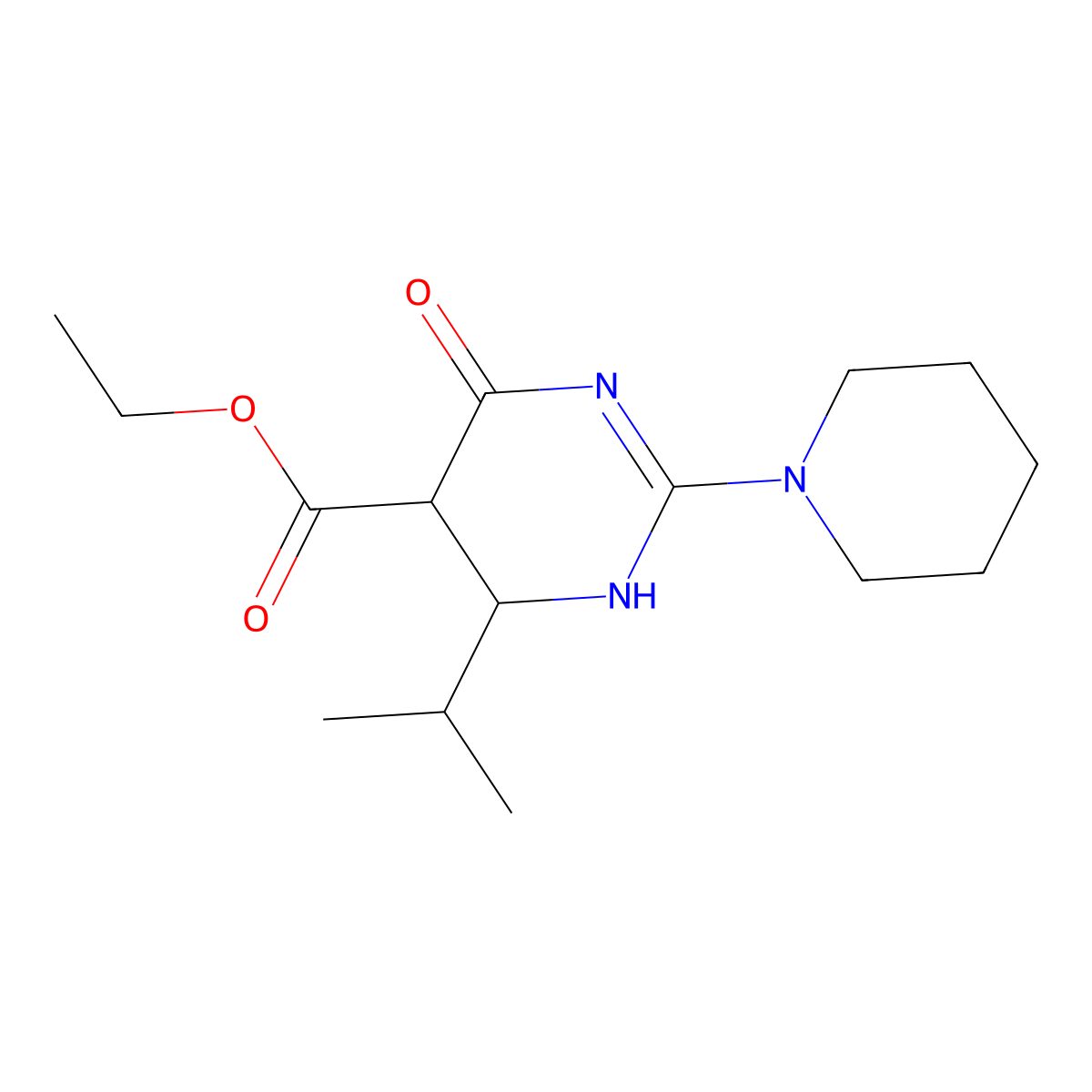 Ethyl 4-oxo-2-(piperidin-1-yl)-6-(propan-2-yl)-1,4,5,6-tetrahydropyrimidine-5-carboxylate molecular structure, CAS 727407-55-8