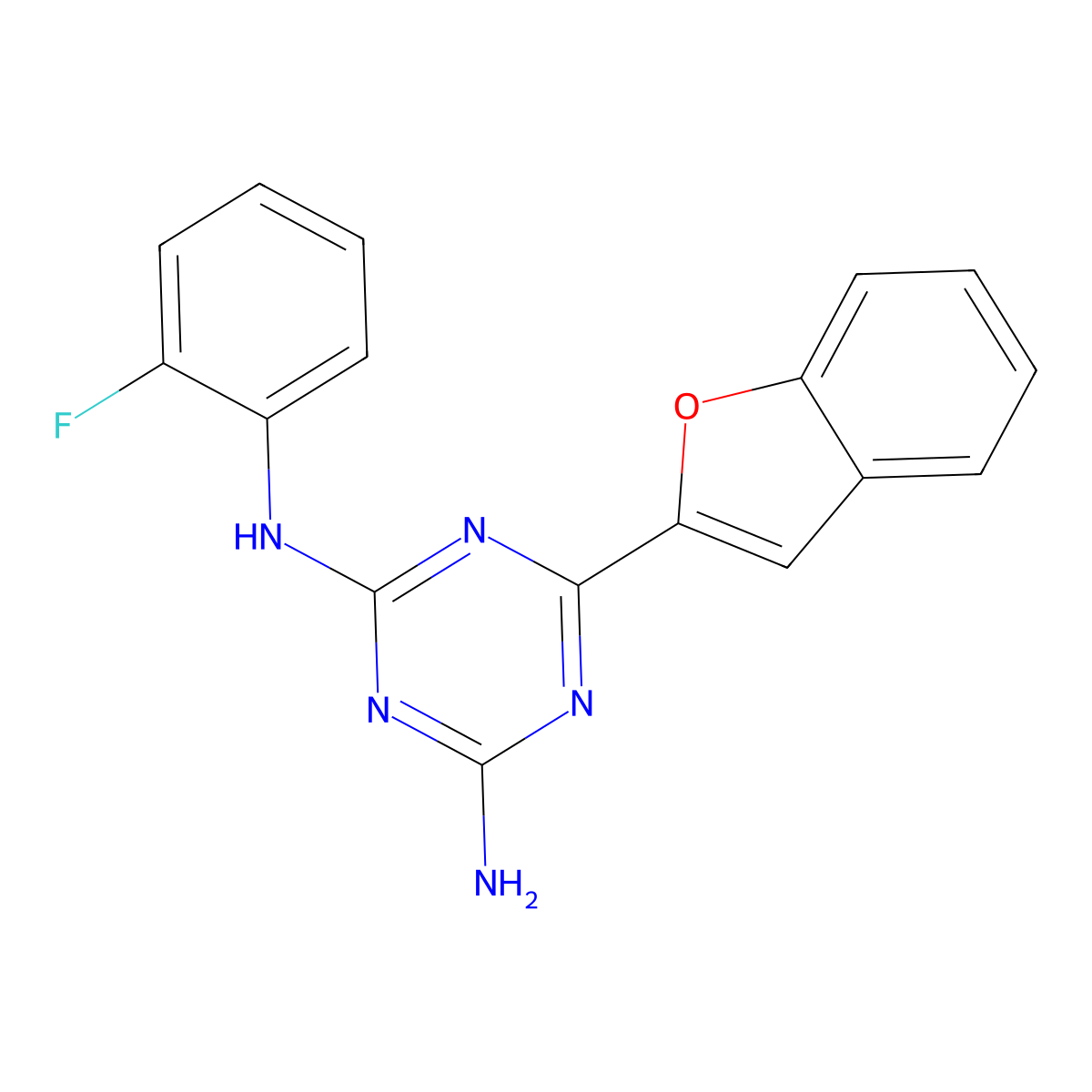 6-(1-benzofuran-2-yl)-N-(2-fluorophenyl)-1,3,5-triazine-2,4-diamine molecular structure, CAS 727407-63-8