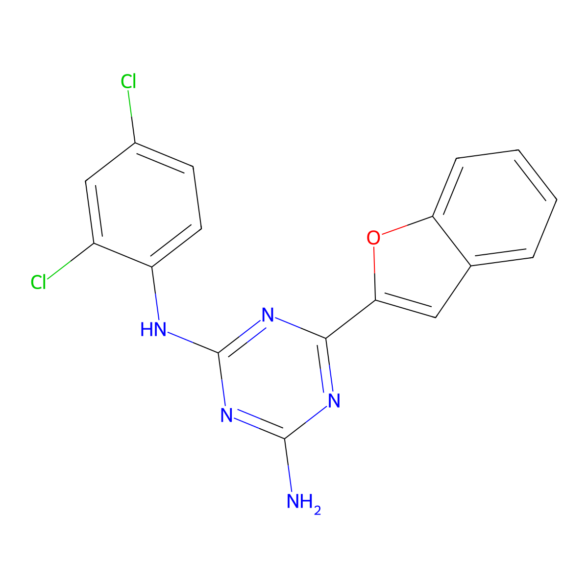 6-(1-benzofuran-2-yl)-N-(2,4-dichlorophenyl)-1,3,5-triazine-2,4-diamine molecular structure, CAS 727407-64-9