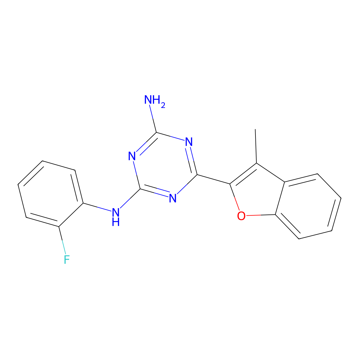 2-N-(2-fluorophenyl)-6-(3-methyl-1-benzofuran-2-yl)-1,3,5-triazine-2,4-diamine molecular structure, CAS 727407-66-1
